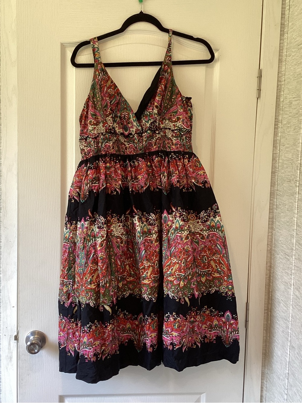 Apt. 9 Black Midi Dress with Pink Floral Paisley Print 14 EUC